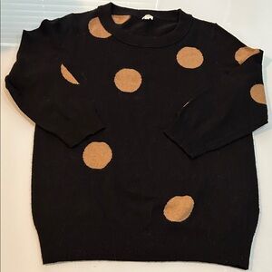 Black Sweater with Tan Polka Dots merino wool mixed material J. Crew